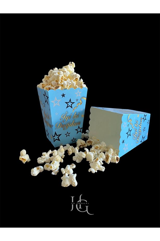 İyiki Doğdun Temalı PopCorn Mısır Kutusu, Patlamış Mısır Kutusu , Küçük Boy, 8 Adet - 1