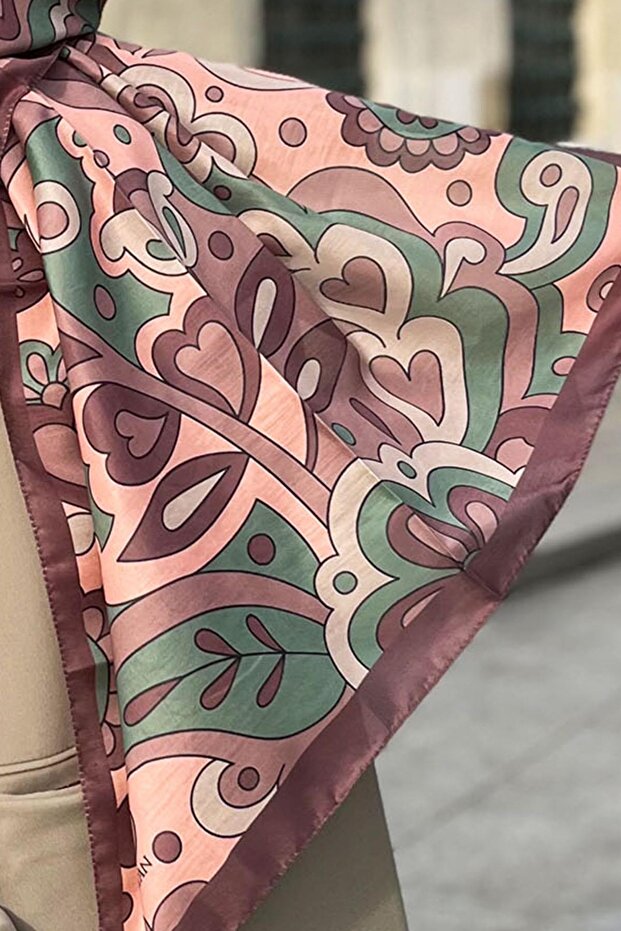 Soft Pamuk Şal - Mira Desen - SLT2527-17 - Kahve, Yeşil - 2