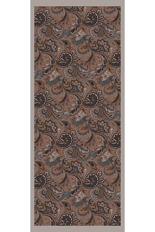 Soft Pamuk Şal - Retro Desen - SLT3078-07 - Vizon, Gri, Kiremit - 5