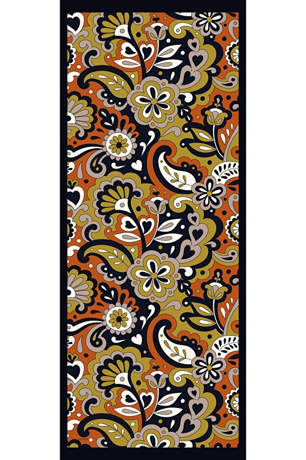 Soft Pamuk Şal - Mira Desen - SLT2527-19 - Siyah, Sarı, Kiremit - 6