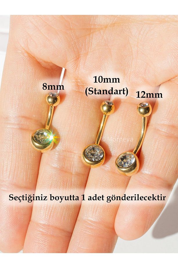 Cerrahi Çelik | İki Tarafı Taşlı Basic Minimal Göbek Belly Piercingi (1 Adet) - 2