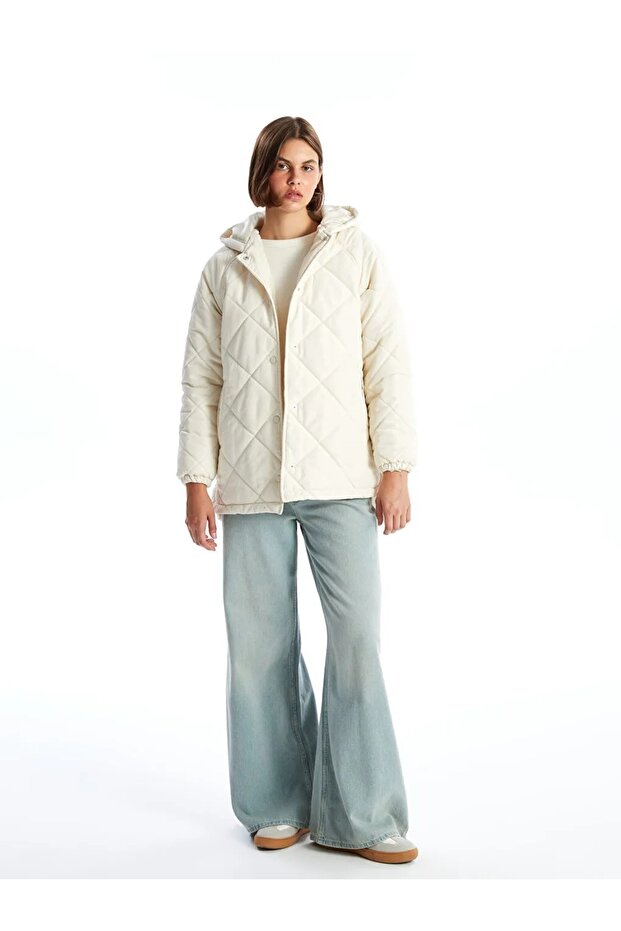 LCW Vision Taş Rengi Kapüşonlu Kapitone Kadın Şişme Mont - 4