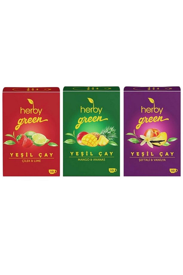 Herby Yeşil Çay Seti 3'lü (Çilek ve Lime - Mango ve Ananas- Şeftali ve Vanilya) - 1