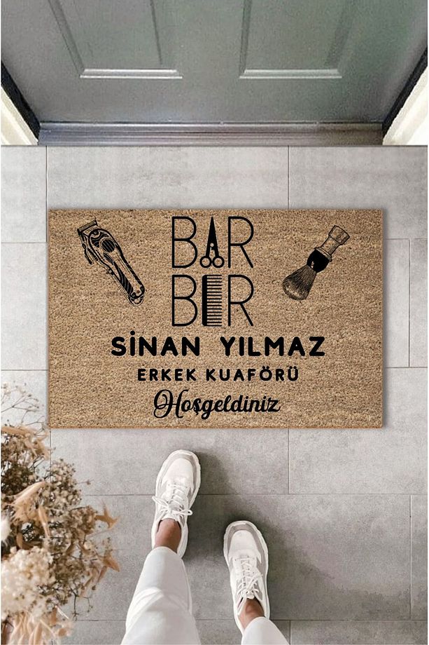 Dijital Baskı Modern İşyerinize & Firmanıza Özel - Berber & Kuaför Temalı Kapı Önü Paspası - 1