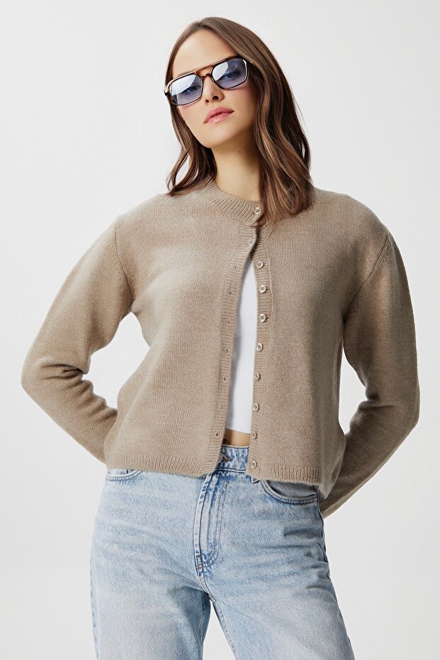 Kadın Nina Bisiklet Yaka Vizon Basic Hırka - 1