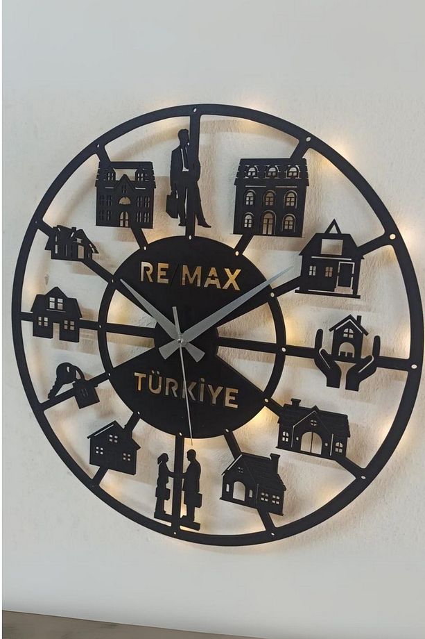 Emlak ofisleri için LED aydınlatmalı, şık ve kişiselleştirilebilir duvar saati - 8