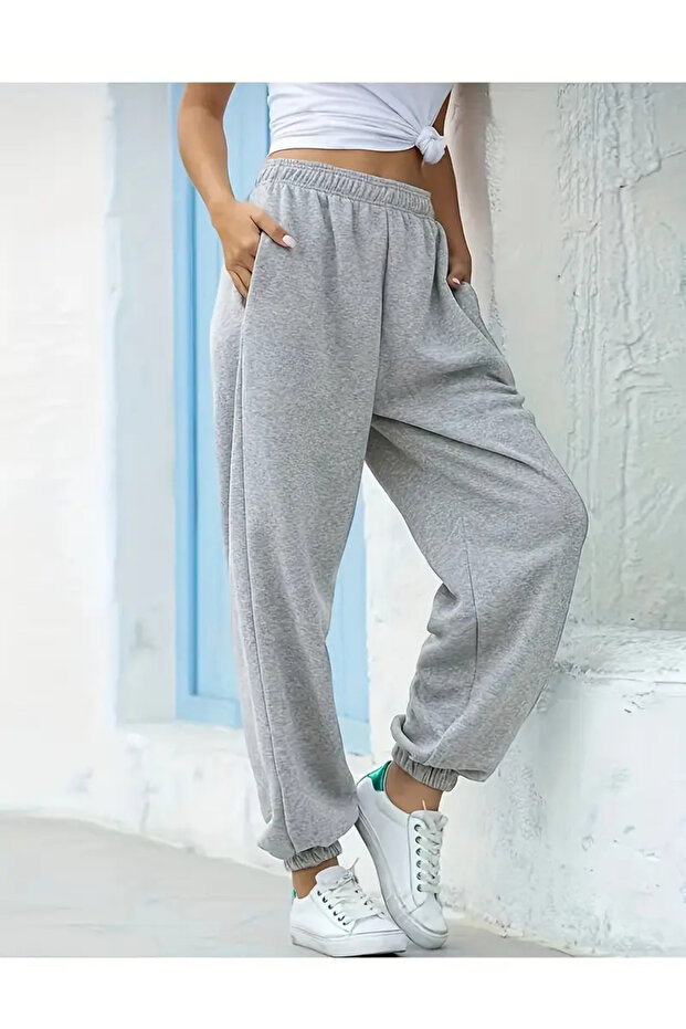 Gri Eşofman Paça Lastikli Ter Tutmayan Esnek Kumaş ŞAH MODA1 - 4
