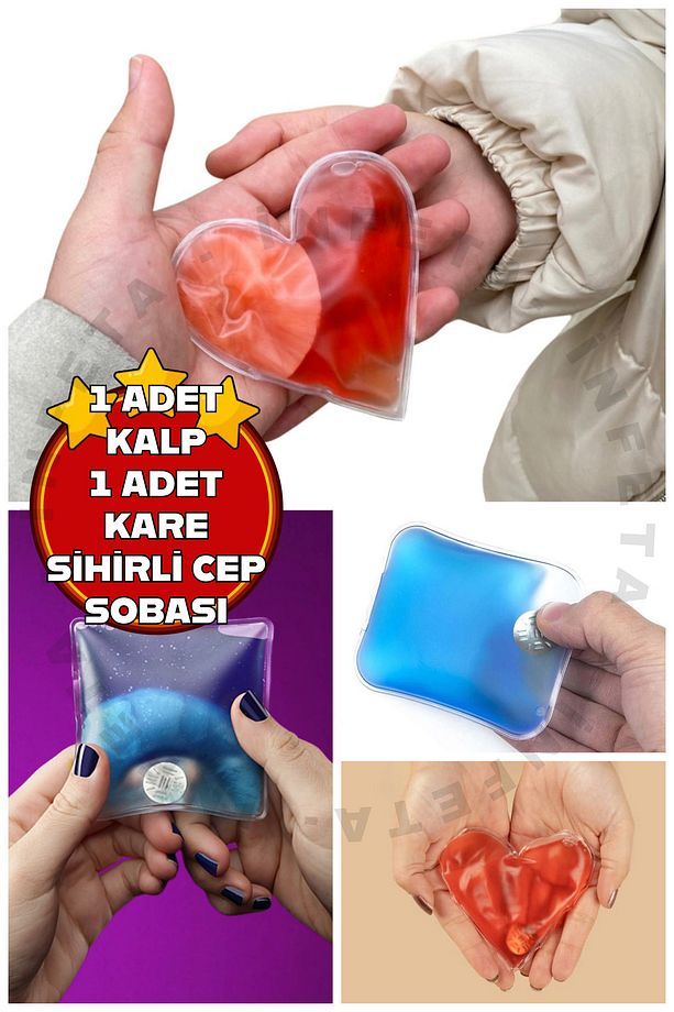 1 Kare 1 Kalp Şeklinde Sihirli Jel Avcı Balıkçı Dağcı El Isıtıcısı Torba Kalpli Cep Sobası Sıcak - 1