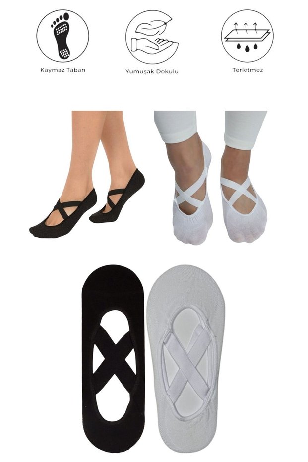 2 Pieces of Yoga Pilates Fitness Dance and Sports Socks with Anti-Slip Soles