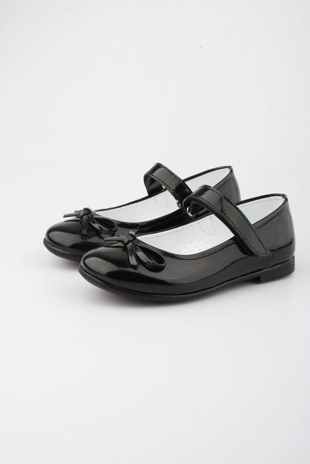 Girl's Black Patent Leather Bow Ballerina Shoes