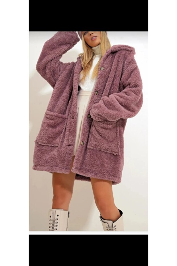 Welsoft Buttoned Plush Coat with Makeup Bag