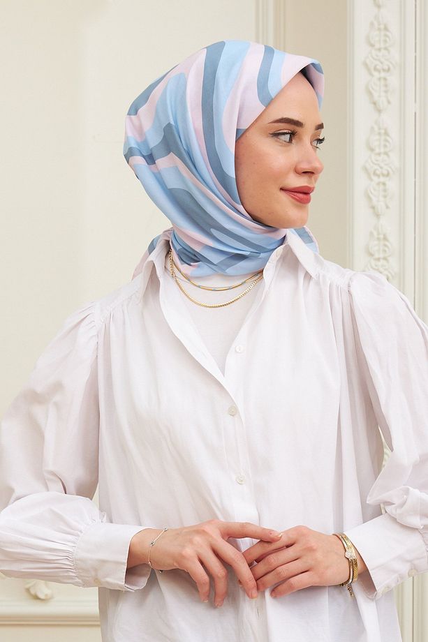 Twist Mavi Pamuk Viskon Eşarp - 4