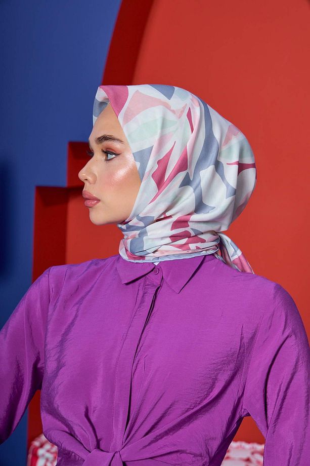 Marrakech Koleksiyon Soft Eşarp Gül Pembe Antrasit 1206-10 - 3