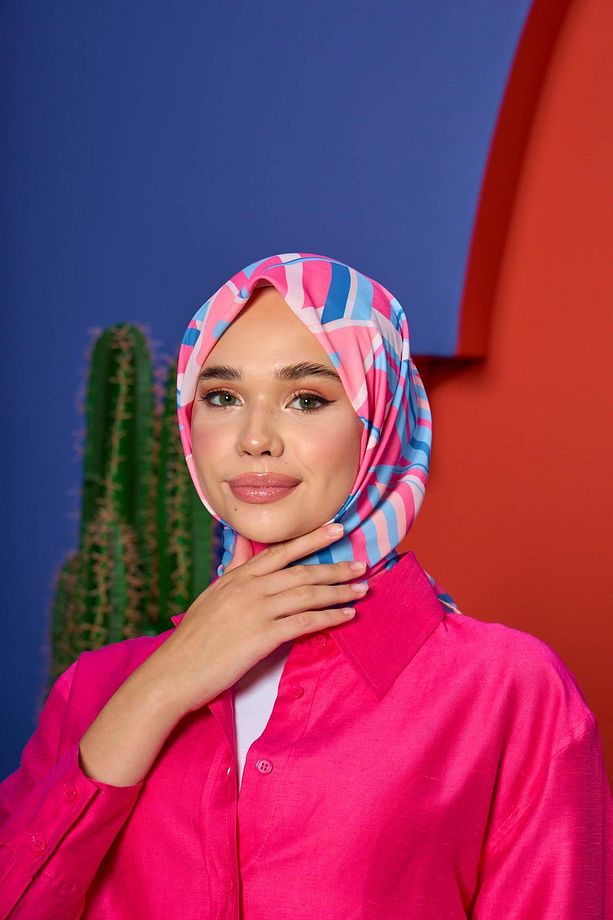 Marrakech Koleksiyon Soft Eşarp Cam Göbeği Pembe 1208-12 - 4