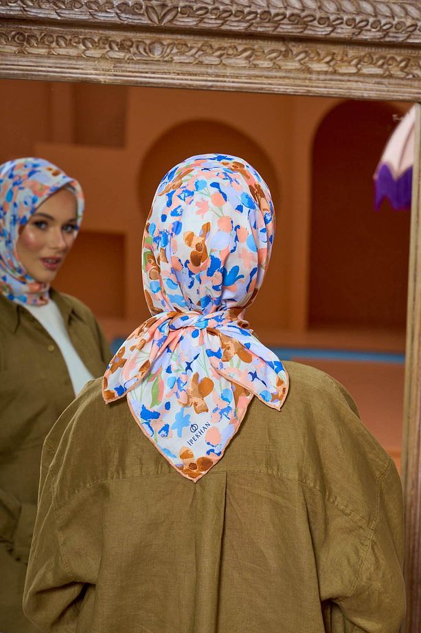 Marrakech Koleksiyon Soft Eşarp Mavi Bakır 1200-10 - 4