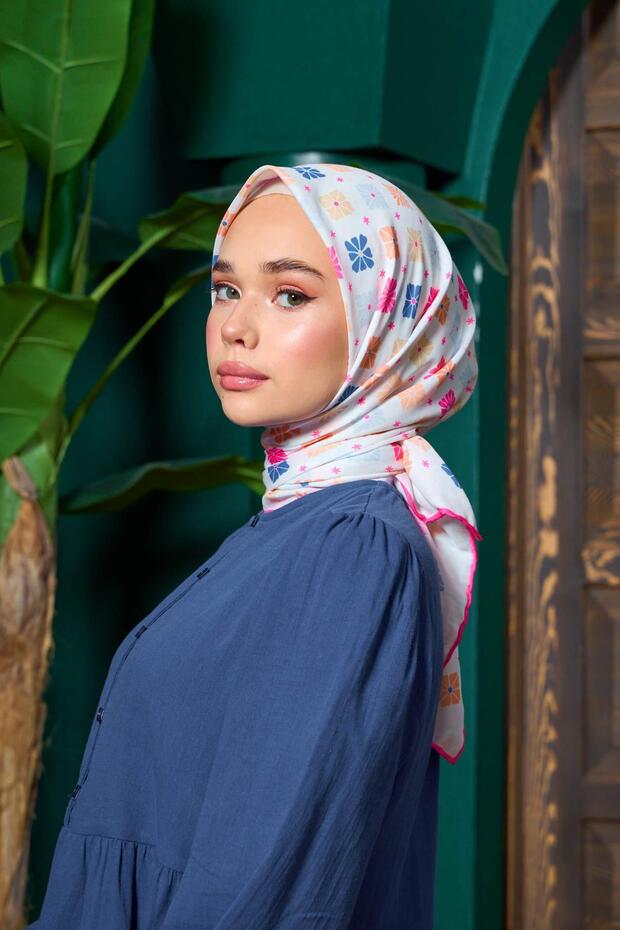 Marrakech Koleksiyon Soft Eşarp Soluk Sarı Kot Mavi 1204-12 - 3