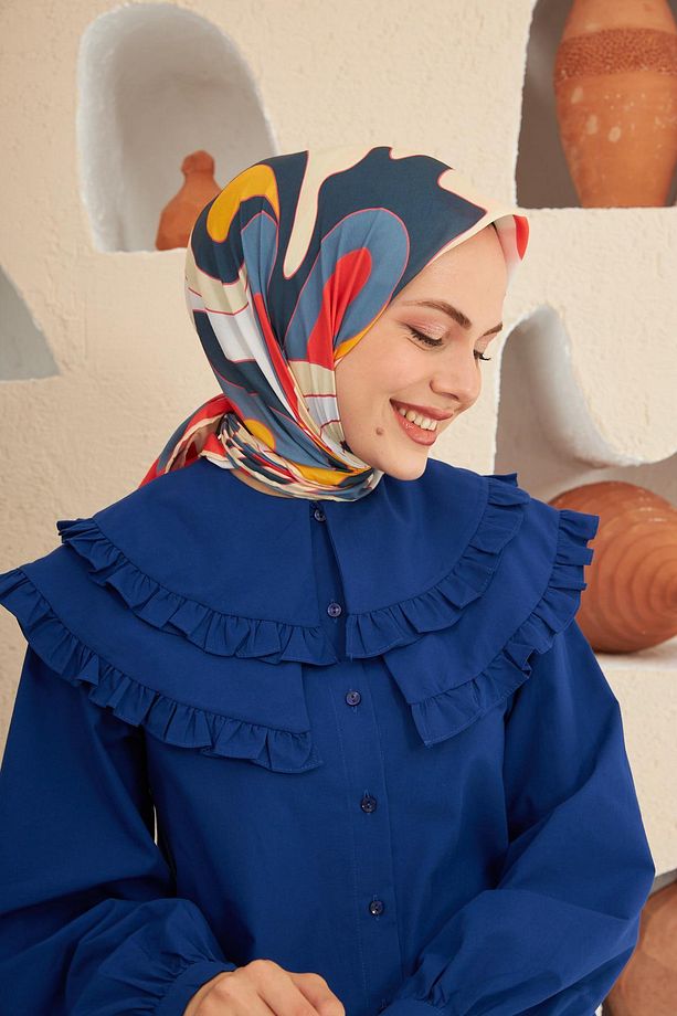 Yeni Twist Desen Pamuk Viskon Eşarp Mercan Siyah 1133-09 - 2