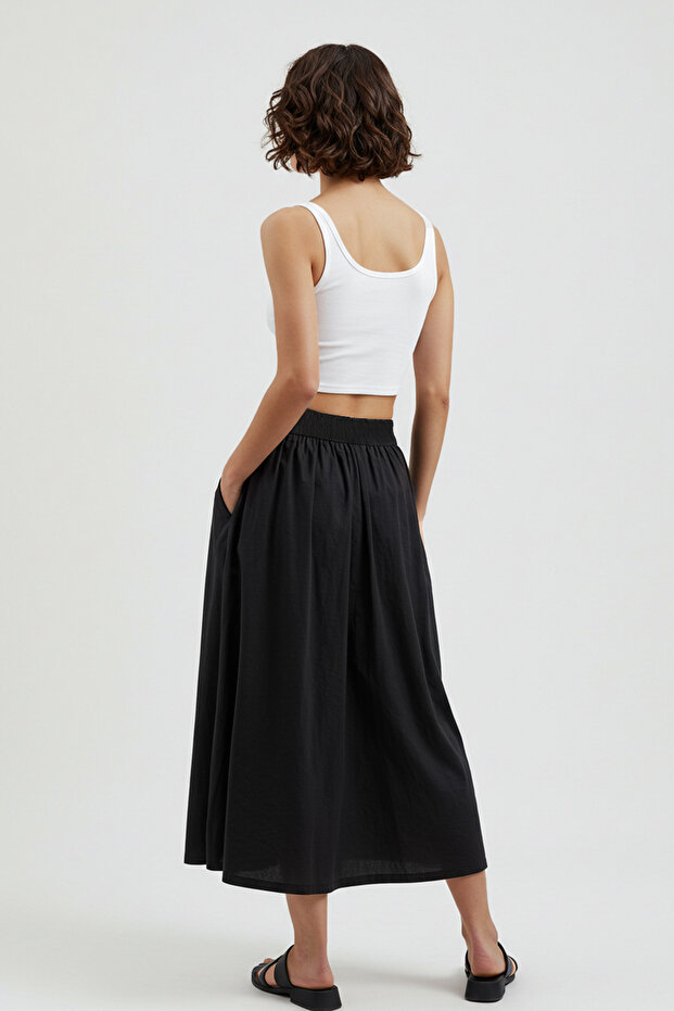 Siyah Kloş Maxi Beli Lastikli Dokuma Etek TWOSS25ET00017 - 7
