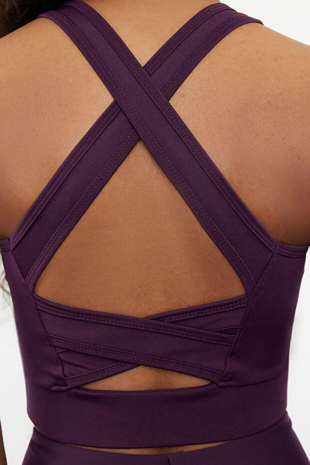 Mürdüm Destekli/Şekillendirici Sırt Detaylı Kalın Askılı Örme Spor Sütyeni TWOSS22SS0040 - 3