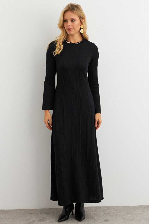 Kadın Siyah Basic Maxi Elbise MTF30 - 6