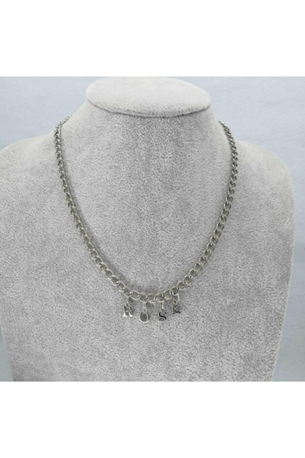 Gray Rose Lettered Blackpink 45 Cm Chain Gift Necklace