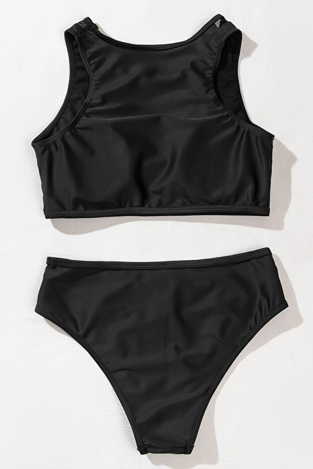 Kadın Siyah Tül Detaylı Yüksek Bel Sütyen Takımı - 3