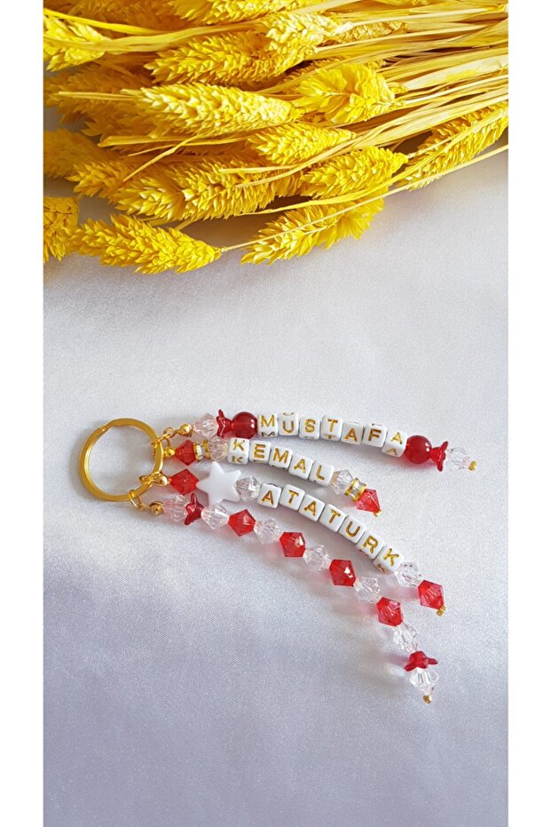 Mustafa Kemal Atatürk Red Transparent Crystal Beaded Starry 30 August Keychain