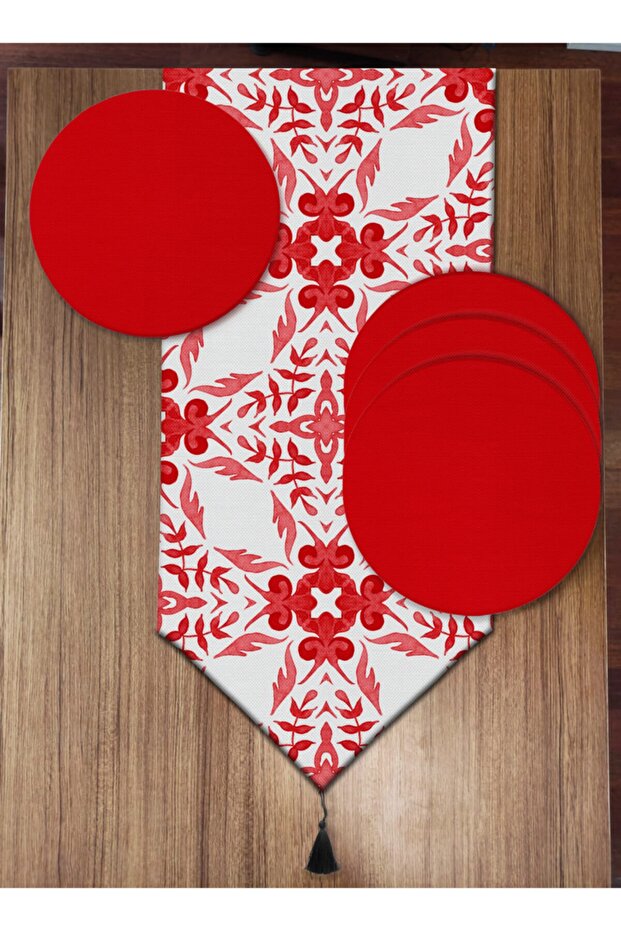 Red Vintage Damask 6-Piece Plate and Runner Set