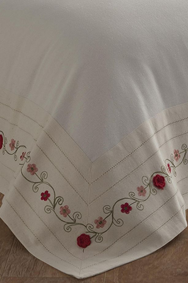Naturel Çiçek Desenli El Işi Işlemeli Tek Kişilik Yatak Örtüsü - 4