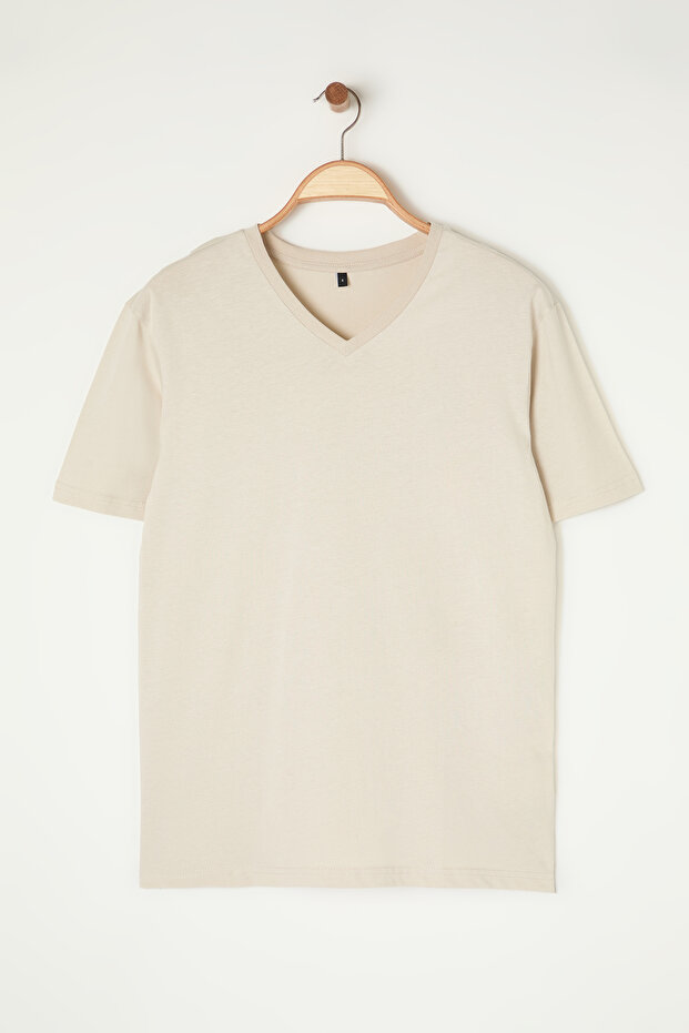 Vizon Slim/Dar Kesim Basic V Yaka Kısa Kollu %100 Pamuklu T-Shirt TMNSS19BO0002 - 3