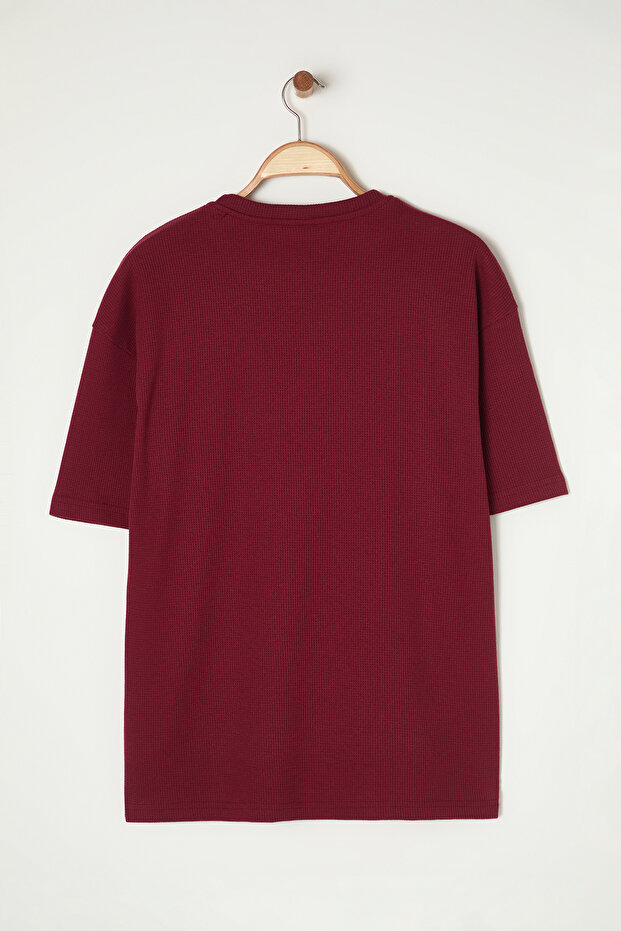 Basic Bordo Oversize/Geniş Kesim Dokulu Waffle Kısa Kol T-Shirt TMNSS22TS00049 - 9