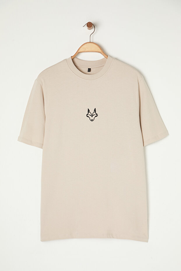 Taş Regular/Normal Kesim Kurt Nakışlı %100 T-Shirt TMNSS24TS00056 - 3