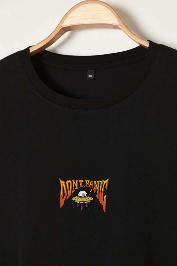 Büyük Beden Siyah Oversize/Geniş Kesim Uzay Baskılı %100 Pamuklu T-Shirt TMNSS25BF00017 - 5