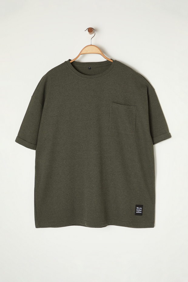 Haki Oversize/Geniş Kesim Bisiklet Yaka Basic Büyük Beden T-Shirt TMNSS25BF00000 - 2