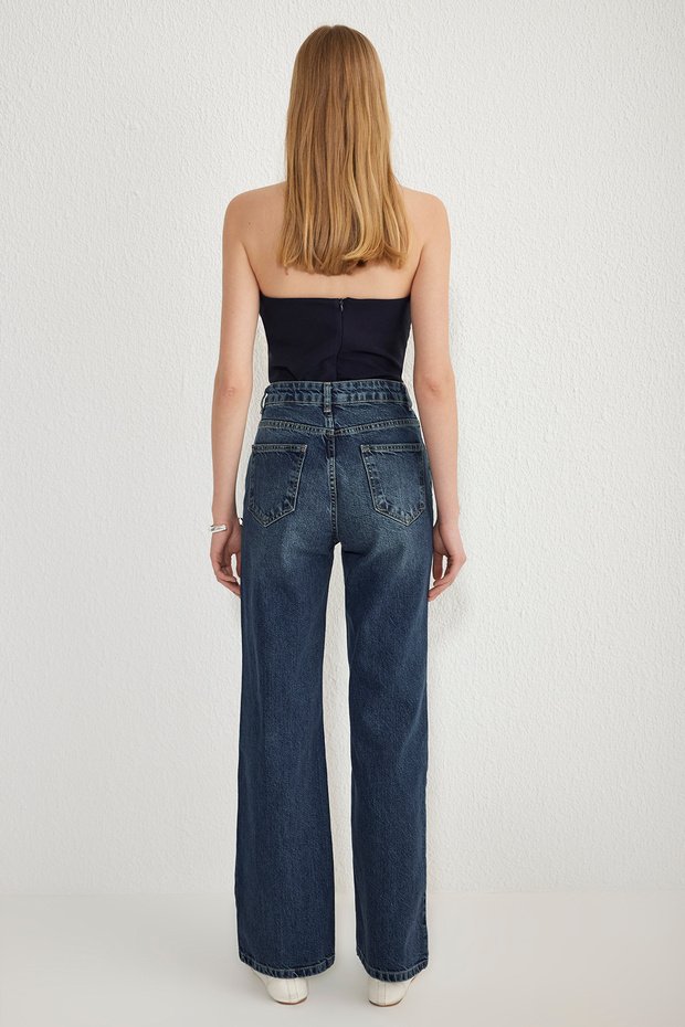 Koyu Mavi Premium Yüksek Bel Wide Leg Jeans TWOSS25JE00089 - 5