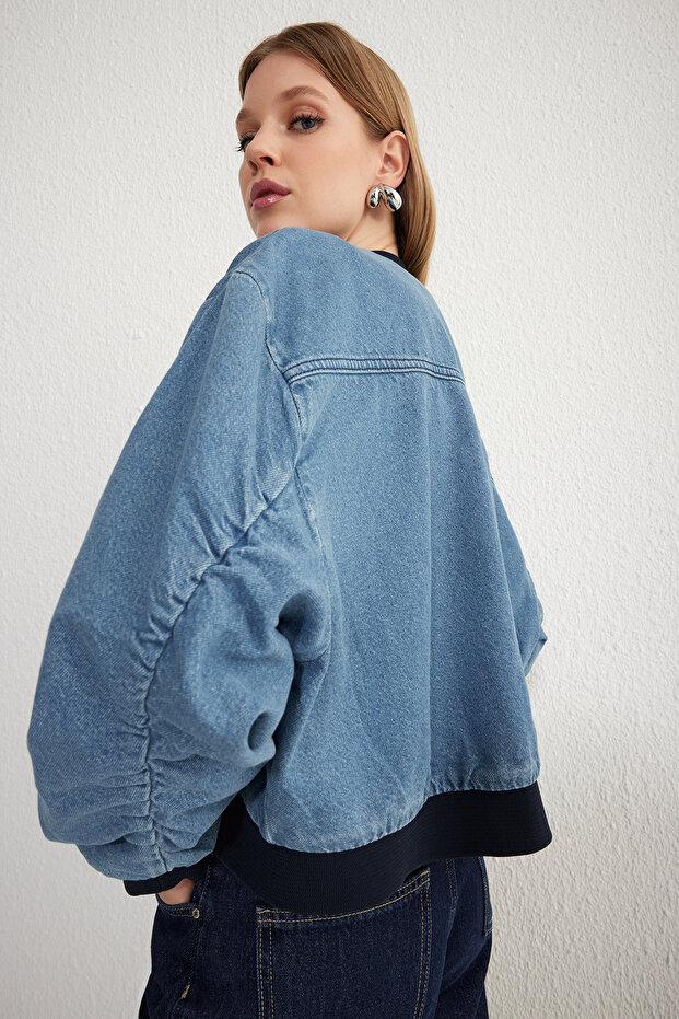 Mavi Crop Denim Bomber Ceket TWOSS25CE00023 - 3