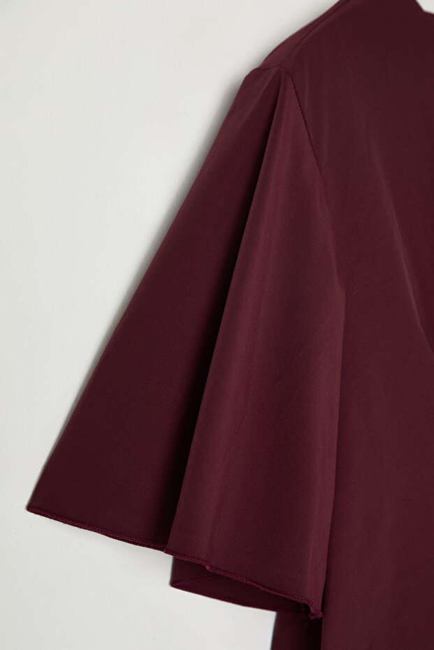 Bordo Bağlama Detaylı Dokuma Büyük Beden Bluz TBBSS22BZ1316 - 8