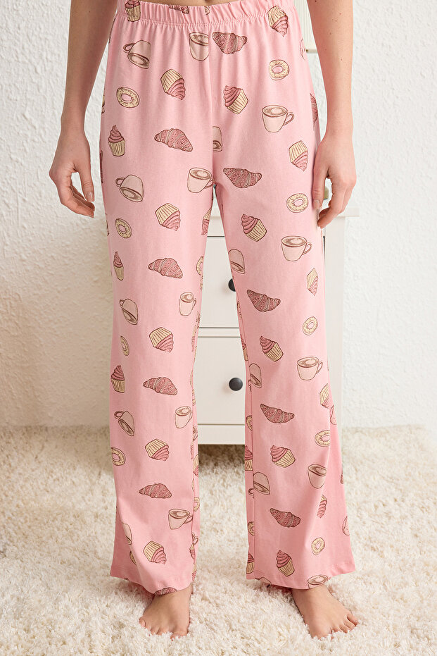 Gri Melanj %100 Pamuklu Slogan Baskılı Örme Pijama Takımı THMSS25PT00162 - 4