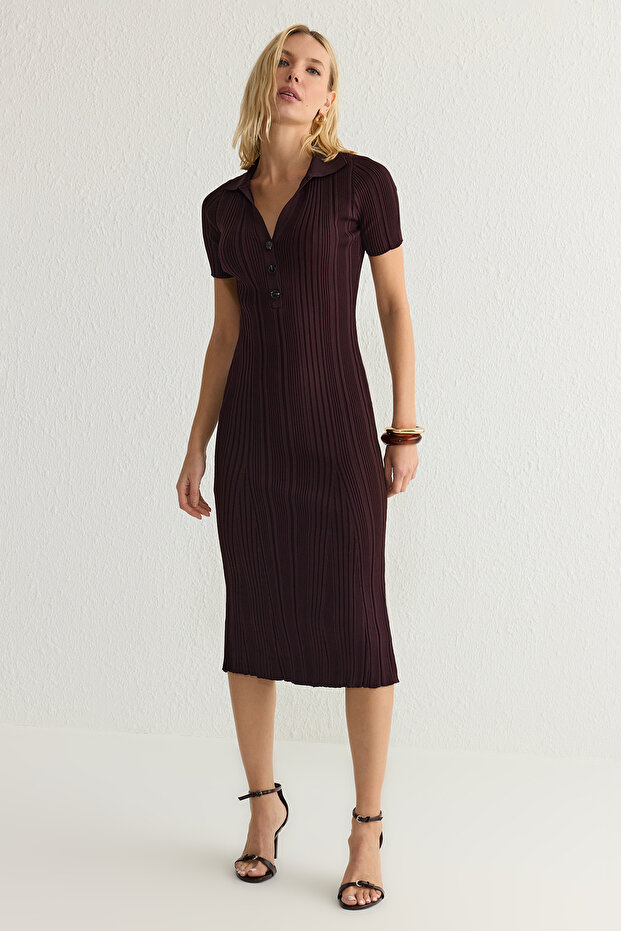 Mürdüm Maxi Polo Yaka Triko Elbise TWOSS24EL00282 - 4