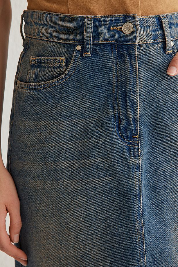 Mavi Yırtmaçlı Midi Denim Etek TWOSS25ET00022 - 5