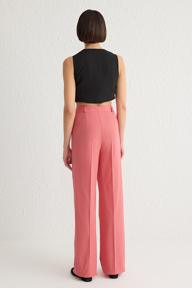 Gül Kurusu Wide Leg/Geniş Paça Yüksek Bel Dokuma Pantolon TWOSS23PL00314 - 5