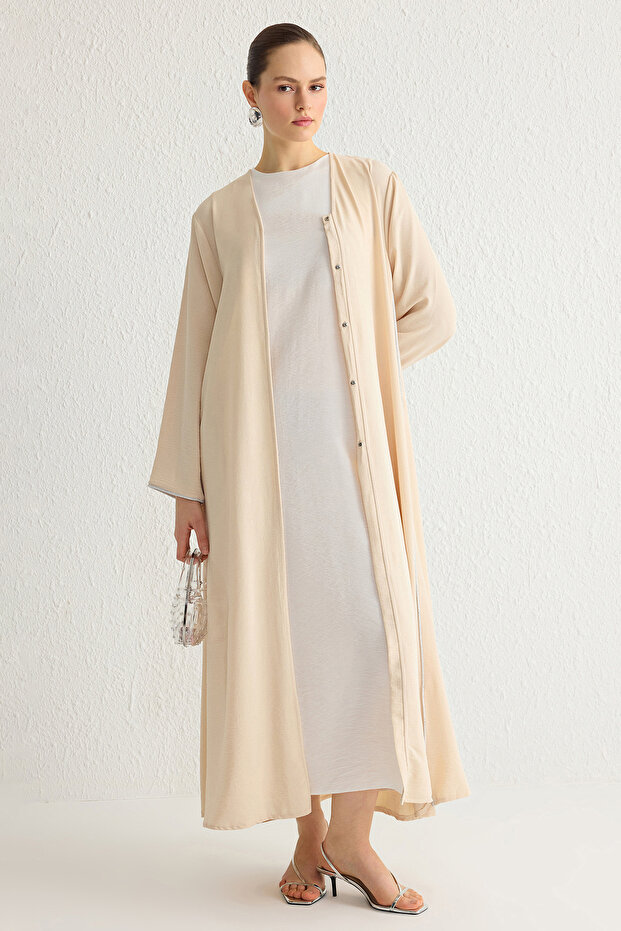 Taş Parlak Şerit Aksesuarlı Dokuma Kap & Ferace & Abaya & Kimono TCTSS25KF00002 - 3