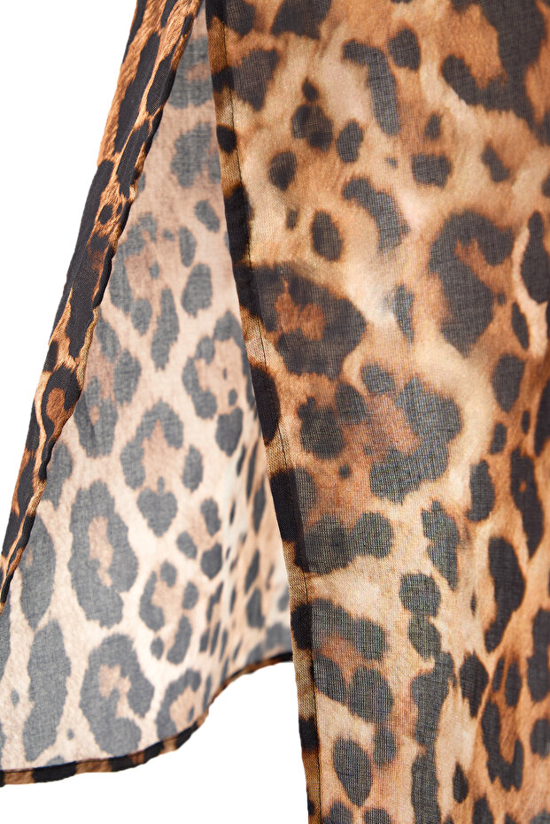 Leopar Desenli Dokuma %100 Pamuk Plaj Midi Elbise TBESS25EL00014 - 6
