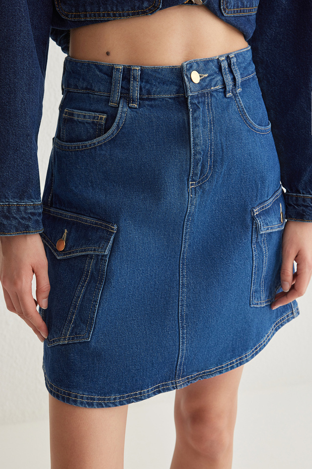 Mavi More Sustainable Kargo Cep Detaylı Mini Denim Etek TWOSS25ET00007 - 3