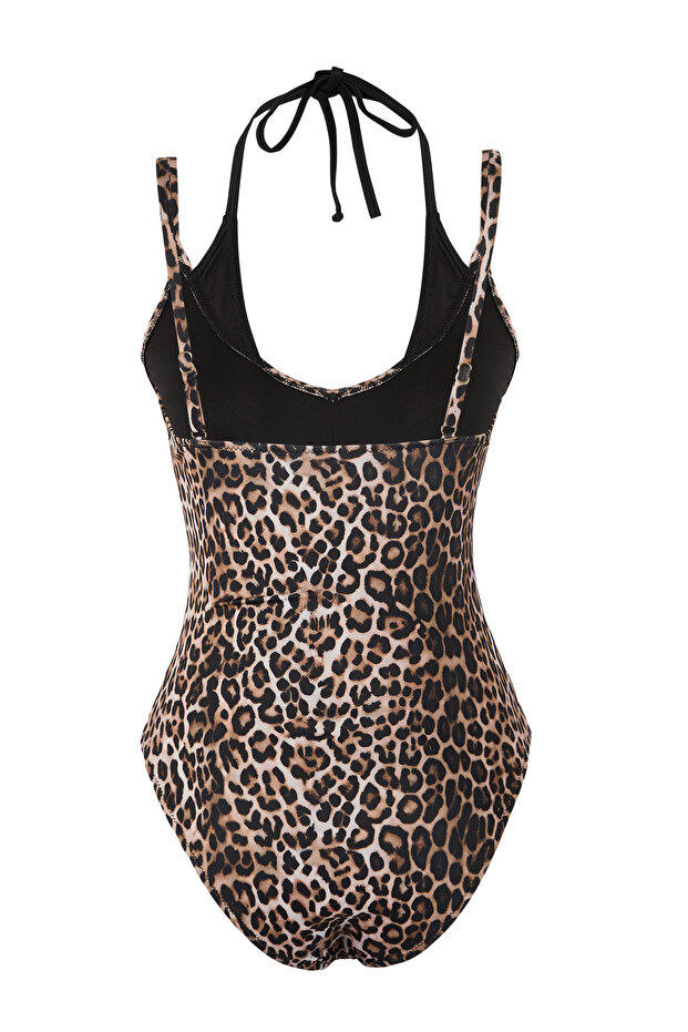 Leopar Desenli Renk Bloklu U Yaka Kaplı Brazilian Mayo TBESS25MA00027 - 8