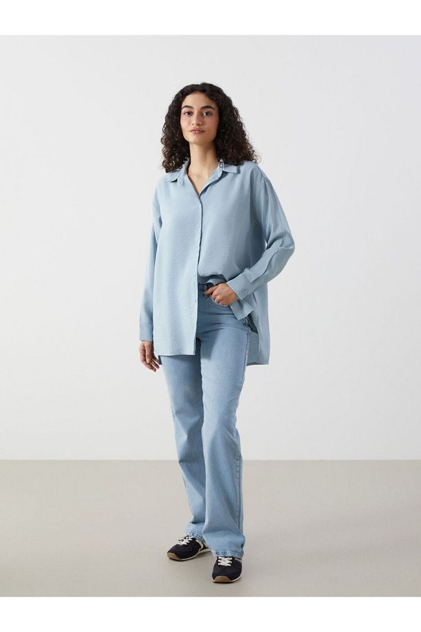 LCW Modest Mavi Oversize Kadın Gömlek Tunik - 2