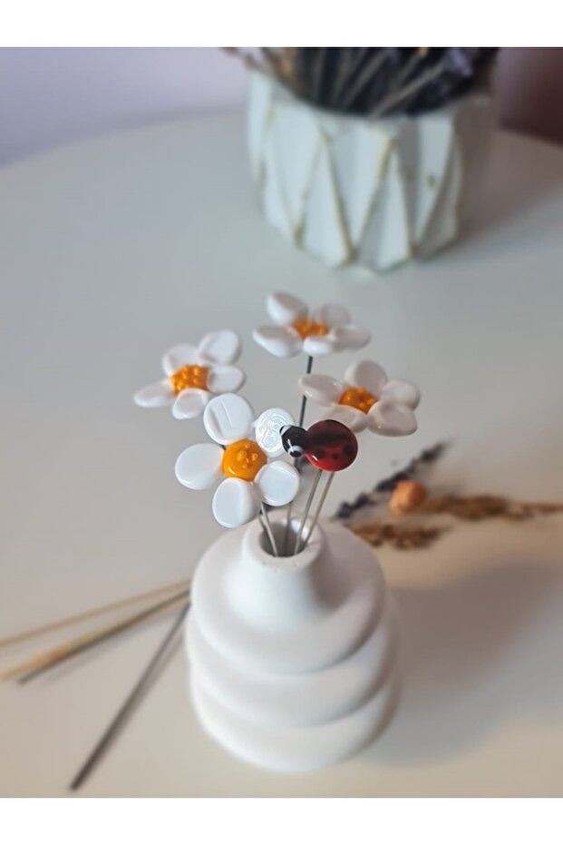 VAZODA EL YAPIMI DEKORATİF MURANO CAM PAPATYA ÇİÇEKLER SOLMAYAN ÖZEL HEDİYE - 2