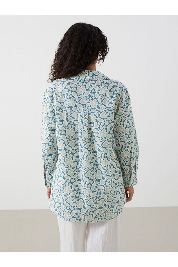 LCW Modest Yeşil Desenli Oversize Kadın Gömlek Tunik - 4