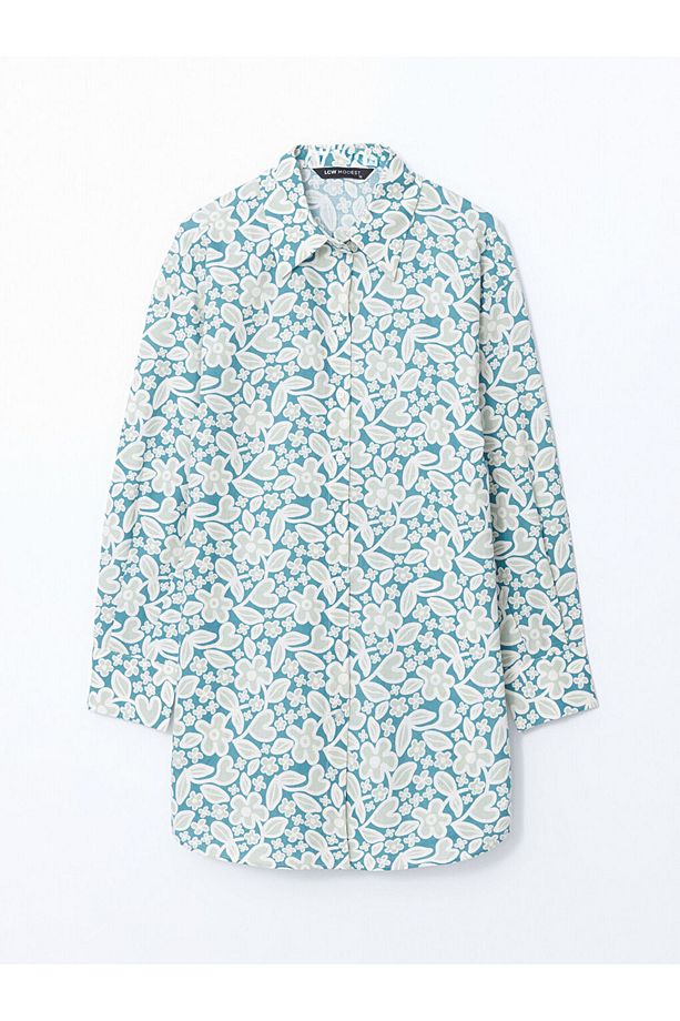 LCW Modest Yeşil Desenli Oversize Kadın Gömlek Tunik - 5
