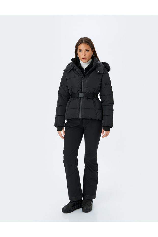 Belted Hooded Waterproof Ski Coat